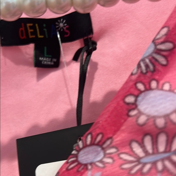 Delia‘s mesh Floral Pink Long Sleeve Crop Top large new w tags - Picture 2 of 7